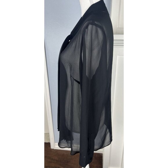 DENNIS BY DENNIS BASSO WOMEN BLACK SIZE 14 BLOUSE W/LONG Pleated Attached Scarf - Picture 3 of 10
